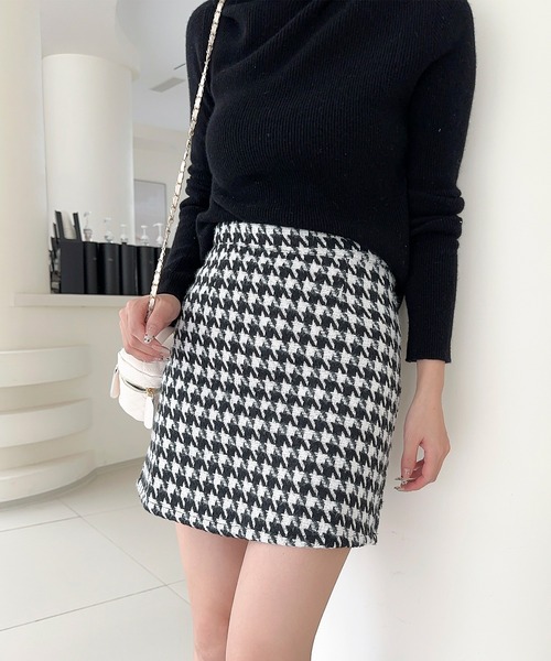 Jasmine Grandiflorum（ジャスミングランディフローラム）の「【Jasmine】千鳥柄ミニスカート（スカート・レディース・チョコ/ブラック・LARGE/MEDIUM/SMALL/X-LARGE）」の9枚目の写真