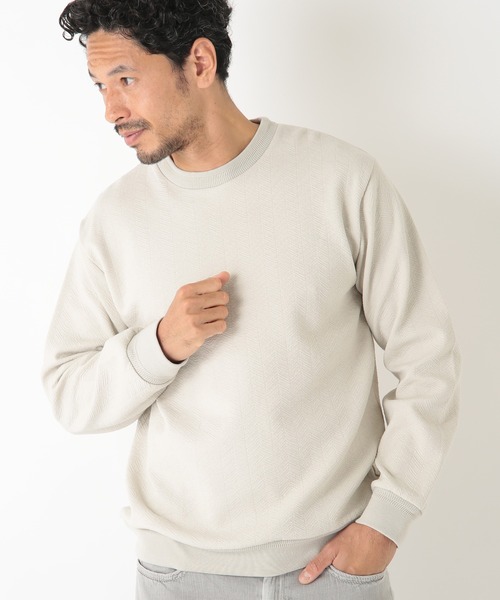 MEN'S BIGI（メンズビギ）の「フクレヘリンボーンカットソー（Tシャツ/カットソー・メンズ・オフホワイト/ブラック/サーモンピンク・01/02/03）」の6枚目の写真