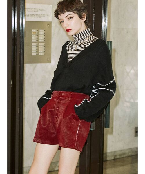 jouetie（ジュエティ）の「深Vネックドッキングニット（ニット/セーター・レディース・ライトブルー/ブラック/レッド/グリーン・MEDIUM）」の13枚目の写真