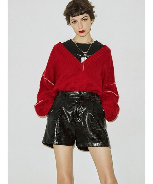 jouetie（ジュエティ）の「深Vネックドッキングニット（ニット/セーター・レディース・ライトブルー/ブラック/レッド/グリーン・MEDIUM）」の20枚目の写真