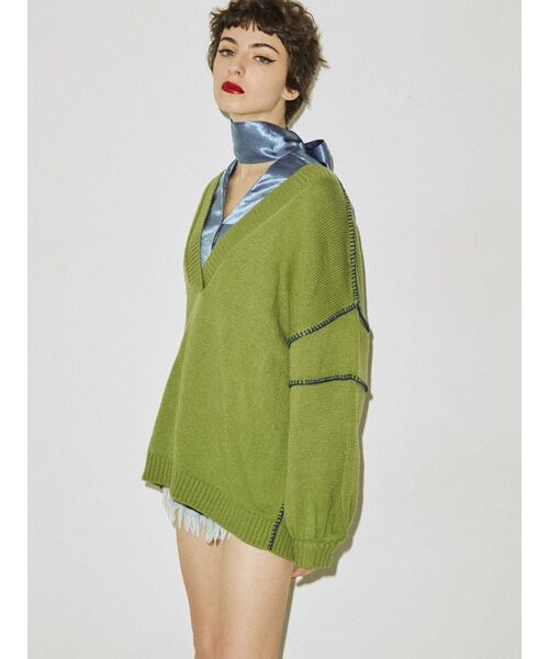 jouetie（ジュエティ）の「深Vネックドッキングニット（ニット/セーター・レディース・ライトブルー/ブラック/レッド/グリーン・MEDIUM）」の21枚目の写真