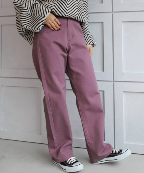 moment+(モーメントプラス)の「アソートセールカラーヘビーツイルストレートパンツ(デニムパンツ・レディース・パープル/ブラウン/ブラック/グレイッシュベージュ・S/M/L)」の4枚目の写真