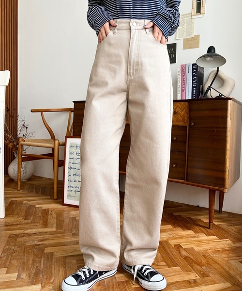 moment+(モーメントプラス)の「アソートセールカラーヘビーツイルストレートパンツ(デニムパンツ・レディース・パープル/ブラウン/ブラック/グレイッシュベージュ・S/M/L)」の3枚目の写真