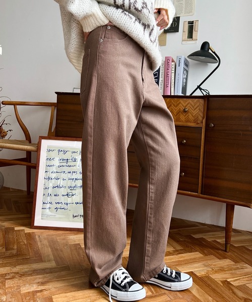 moment+(モーメントプラス)の「アソートセールカラーヘビーツイルストレートパンツ(デニムパンツ・レディース・パープル/ブラウン/ブラック/グレイッシュベージュ・S/M/L)」の21枚目の写真