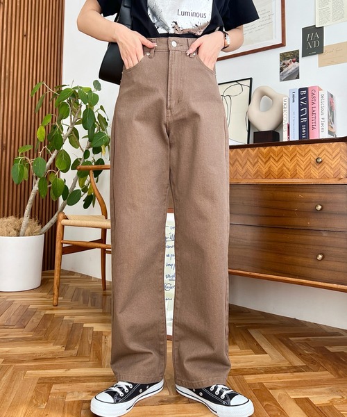 moment+(モーメントプラス)の「アソートセールカラーヘビーツイルストレートパンツ(デニムパンツ・レディース・パープル/ブラウン/ブラック/グレイッシュベージュ・S/M/L)」の14枚目の写真