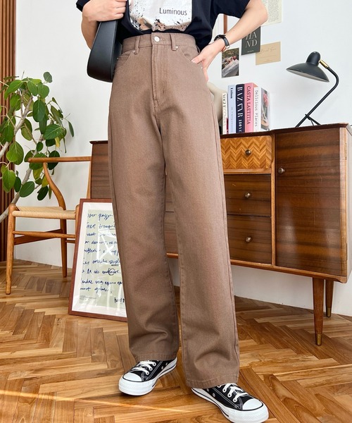 moment+(モーメントプラス)の「アソートセールカラーヘビーツイルストレートパンツ(デニムパンツ・レディース・パープル/ブラウン/ブラック/グレイッシュベージュ・S/M/L)」の13枚目の写真