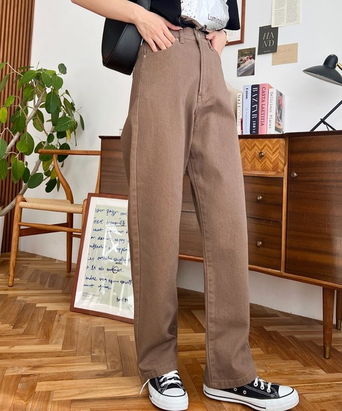 moment+(モーメントプラス)の「アソートセールカラーヘビーツイルストレートパンツ(デニムパンツ・レディース・パープル/ブラウン/ブラック/グレイッシュベージュ・S/M/L)」の12枚目の写真