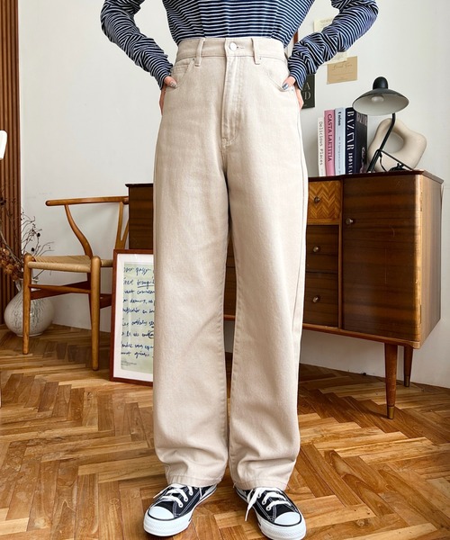 moment+(モーメントプラス)の「アソートセールカラーヘビーツイルストレートパンツ(デニムパンツ・レディース・パープル/ブラウン/ブラック/グレイッシュベージュ・S/M/L)」の10枚目の写真