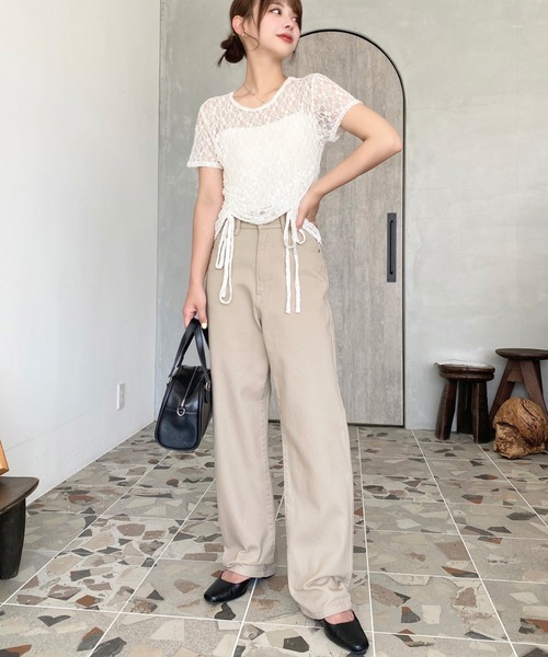 moment+(モーメントプラス)の「アソートセールカラーヘビーツイルストレートパンツ(デニムパンツ・レディース・パープル/ブラウン/ブラック/グレイッシュベージュ・S/M/L)」の7枚目の写真