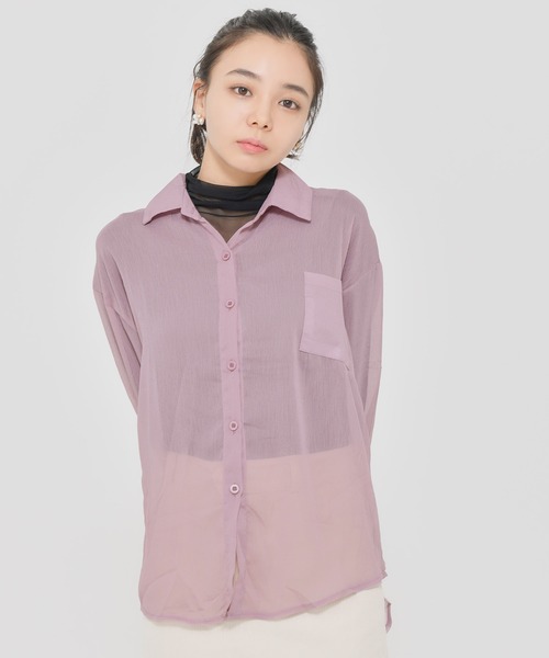 Dita Muaj.(ディータムアージュ)の「シースルーカラーシャツ(シャツ/ブラウス・レディース・アッシュグレー/ダークグリーン/ダークブラウン/アイボリー/クリーム/プラム/スモークピンク/グレイッシュブルー・FREE)」の2枚目の写真