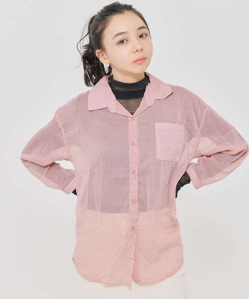 Dita Muaj.(ディータムアージュ)の「シースルーカラーシャツ(シャツ/ブラウス・レディース・アッシュグレー/ダークグリーン/ダークブラウン/アイボリー/クリーム/プラム/スモークピンク/グレイッシュブルー・FREE)」の8枚目の写真