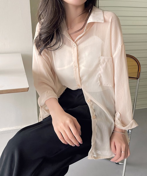 Dita Muaj.(ディータムアージュ)の「シースルーカラーシャツ(シャツ/ブラウス・レディース・アッシュグレー/ダークグリーン/ダークブラウン/アイボリー/クリーム/プラム/スモークピンク/グレイッシュブルー・FREE)」の5枚目の写真