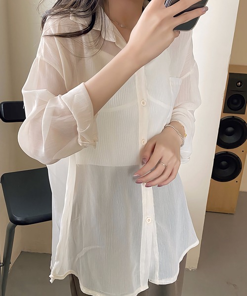 Dita Muaj.(ディータムアージュ)の「シースルーカラーシャツ(シャツ/ブラウス・レディース・アッシュグレー/ダークグリーン/ダークブラウン/アイボリー/クリーム/プラム/スモークピンク/グレイッシュブルー・FREE)」の13枚目の写真