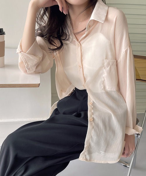 Dita Muaj.(ディータムアージュ)の「シースルーカラーシャツ(シャツ/ブラウス・レディース・アッシュグレー/ダークグリーン/ダークブラウン/アイボリー/クリーム/プラム/スモークピンク/グレイッシュブルー・FREE)」の10枚目の写真