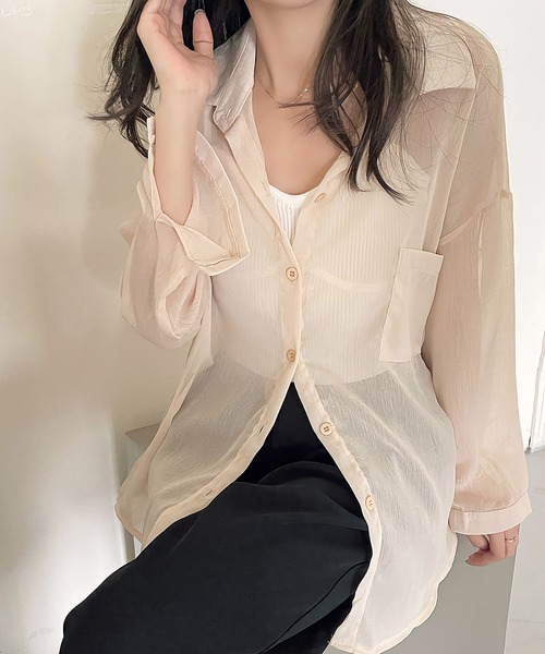 Dita Muaj.(ディータムアージュ)の「シースルーカラーシャツ(シャツ/ブラウス・レディース・アッシュグレー/ダークグリーン/ダークブラウン/アイボリー/クリーム/プラム/スモークピンク/グレイッシュブルー・FREE)」の14枚目の写真