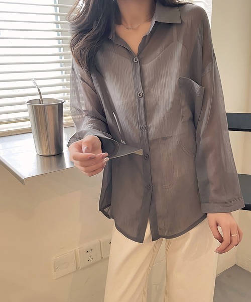 Dita Muaj.(ディータムアージュ)の「シースルーカラーシャツ(シャツ/ブラウス・レディース・アッシュグレー/ダークグリーン/ダークブラウン/アイボリー/クリーム/プラム/スモークピンク/グレイッシュブルー・FREE)」の21枚目の写真