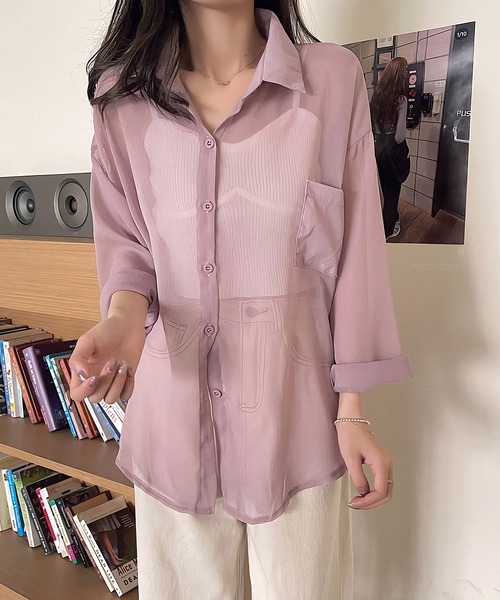 Dita Muaj.(ディータムアージュ)の「シースルーカラーシャツ(シャツ/ブラウス・レディース・アッシュグレー/ダークグリーン/ダークブラウン/アイボリー/クリーム/プラム/スモークピンク/グレイッシュブルー・FREE)」の15枚目の写真