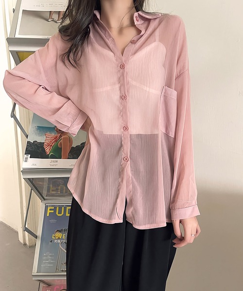 Dita Muaj.(ディータムアージュ)の「シースルーカラーシャツ(シャツ/ブラウス・レディース・アッシュグレー/ダークグリーン/ダークブラウン/アイボリー/クリーム/プラム/スモークピンク/グレイッシュブルー・FREE)」の22枚目の写真