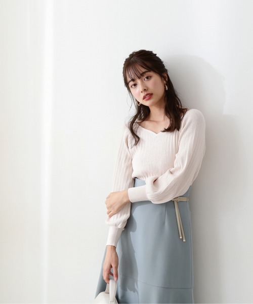 PROPORTION BODY DRESSING（プロポーションボディドレッシング）の「ハートカットランダムリブマトンスリーブ / 1212170202（ニット/セーター・レディース・ライトグリーン/オフホワイト/パープル・MEDIUM/SMALL）」の4枚目の写真