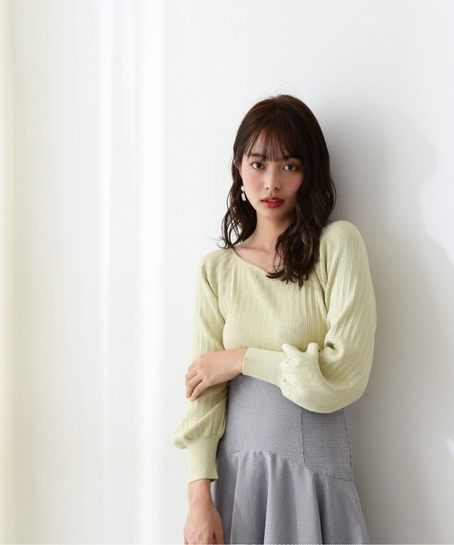 PROPORTION BODY DRESSING（プロポーションボディドレッシング）の「ハートカットランダムリブマトンスリーブ / 1212170202（ニット/セーター・レディース・ライトグリーン/オフホワイト/パープル・MEDIUM/SMALL）」の7枚目の写真