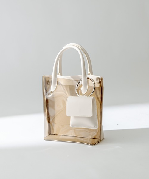 mystic（ミスティック）の「ミニポーチ付きクリアバッグ（ショルダーバッグ・レディース・ブラック/アイボリー・FREE）」の2枚目の写真