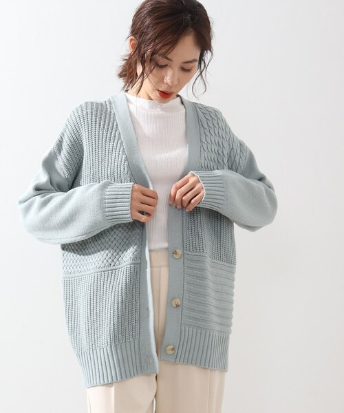 DRESKIP（ドレスキップ）の「◆綿混バルキ－パッチワーク風ニットカーディガン（カーディガン/ボレロ・レディース・ブラック/オフホワイト/グリーン系・02/03/04）」の3枚目の写真