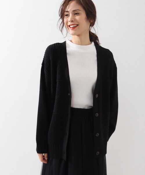 DRESKIP（ドレスキップ）の「◆綿混バルキ－パッチワーク風ニットカーディガン（カーディガン/ボレロ・レディース・ブラック/オフホワイト/グリーン系・02/03/04）」の2枚目の写真