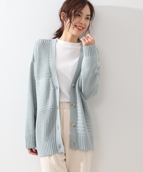 DRESKIP（ドレスキップ）の「◆綿混バルキ－パッチワーク風ニットカーディガン（カーディガン/ボレロ・レディース・ブラック/オフホワイト/グリーン系・02/03/04）」の10枚目の写真