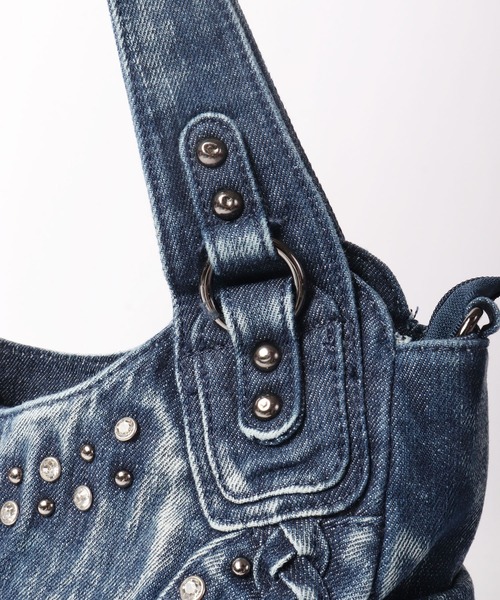 BLACK JACKALL CROWN(ブラックジャッカルクラウン)の「BLACK JACKALL CROWN デニム スタッズ デコレーション 2WAY ショルダーバッグ トートバッグ(ショルダーバッグ・メンズ・ブルー・FREE)」の9枚目の写真