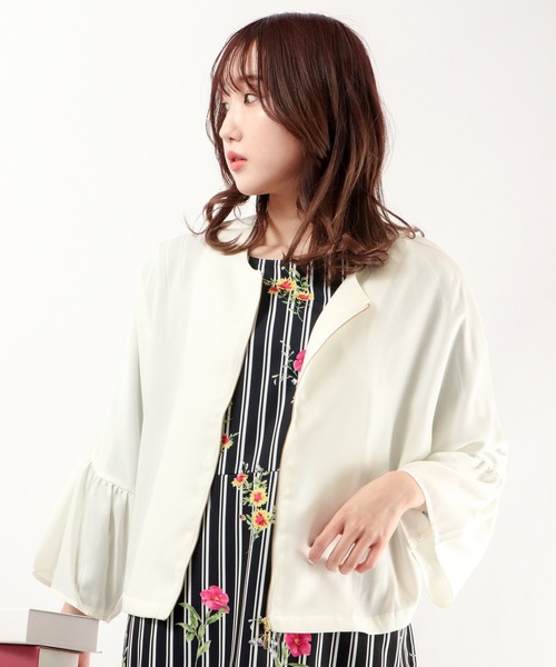 Anna Nicola（アンナニコラ）の「Anna Nicola ベススリーブブルゾンジャケット（ブルゾン・レディース・オフホワイト/イエロー系その他・M）」の5枚目の写真