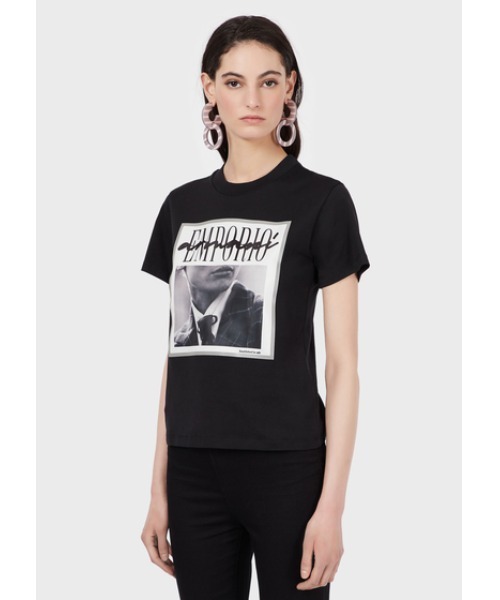 EMPORIO ARMANI(エンポリオアルマーニ)の「【エンポリオ アルマーニ】EMPORIO ARMANI ロゴ×フォトプリント デザインTシャツ(Tシャツ/カットソー・レディース・ブラック・40/38/42)」の1枚目の写真