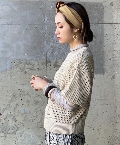 deux amour（ドゥーザムール）の「メッシュトップス（Tシャツ/カットソー・レディース・オフホワイト/グリーン・MEDIUM）」の11枚目の写真