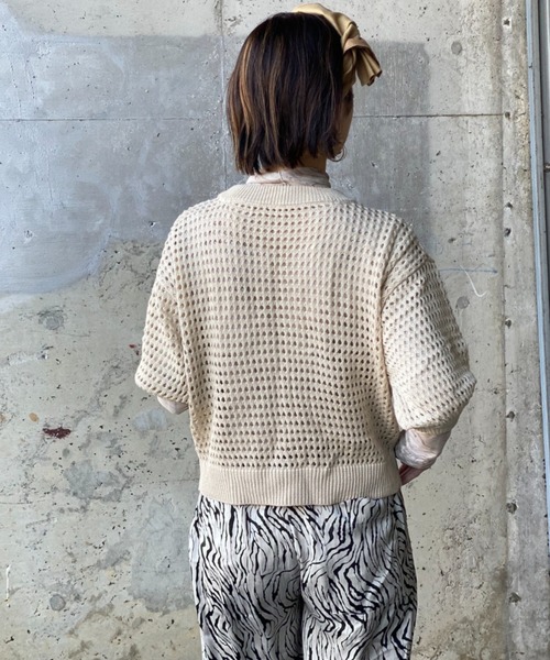 deux amour（ドゥーザムール）の「メッシュトップス（Tシャツ/カットソー・レディース・オフホワイト/グリーン・MEDIUM）」の13枚目の写真