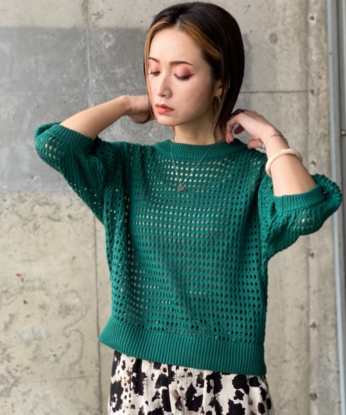 deux amour（ドゥーザムール）の「メッシュトップス（Tシャツ/カットソー・レディース・オフホワイト/グリーン・MEDIUM）」の22枚目の写真