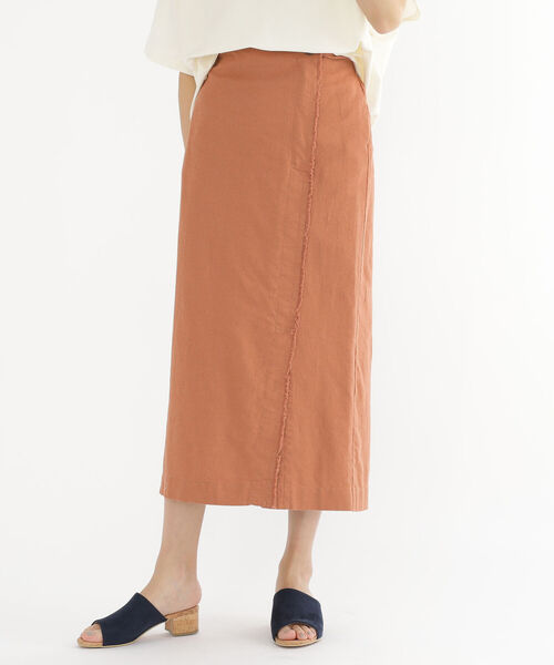 BEAMS HEART（ビームスハート）の「BEAMS HEART / リネン混 ラップ風スカート（スカート・レディース・ホワイト系その他5/オリーブ/オレンジ系その他6・MEDIUM/SMALL）」の3枚目の写真