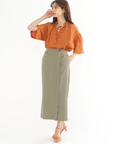 BEAMS HEART（ビームスハート）の「BEAMS HEART / リネン混 ラップ風スカート（スカート・レディース・ホワイト系その他5/オリーブ/オレンジ系その他6・MEDIUM/SMALL）」の7枚目の写真