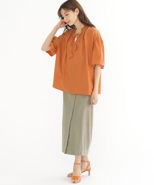 BEAMS HEART（ビームスハート）の「BEAMS HEART / リネン混 ラップ風スカート（スカート・レディース・ホワイト系その他5/オリーブ/オレンジ系その他6・MEDIUM/SMALL）」の9枚目の写真