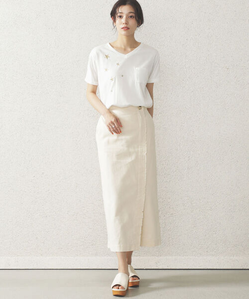 BEAMS HEART（ビームスハート）の「BEAMS HEART / リネン混 ラップ風スカート（スカート・レディース・ホワイト系その他5/オリーブ/オレンジ系その他6・MEDIUM/SMALL）」の16枚目の写真