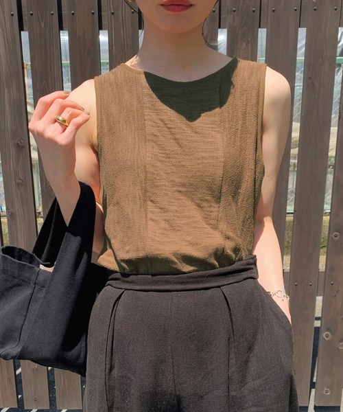 select MOCA by son（セレクトモカバイソン）の「リブ切り替えリラックスタンクトップ（タンクトップ・レディース・ブラック/ブラウン/オリーブ・FREE）」の2枚目の写真
