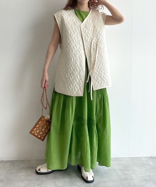 w closet（ダブルクローゼット）の「レースノースリギャザーワンピース（ワンピース・レディース・オフホワイト/グリーン/ブラウン系その他・FREE）」の14枚目の写真