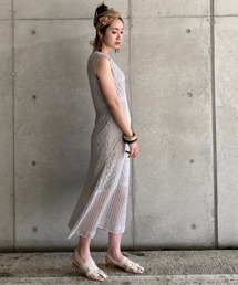 透かしニットロングワンピース