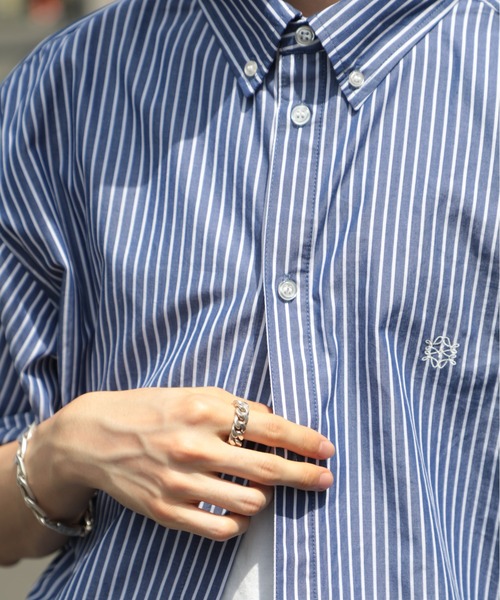 SETUP7（セットアップセブン）の「【SETUP7】オーバーシルエット刺繍入り半袖シャツ　ハーフスリーブシャツ　ストライプ　/　チェック（シャツ/ブラウス・メンズ・ホワイト/ベージュ/ブルー/ブラック/サックスブルー/ホワイト系その他2/ネイビー/ライトグリーン・FREE/L/M）」の6枚目の写真