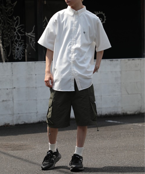 SETUP7（セットアップセブン）の「【SETUP7】オーバーシルエット刺繍入り半袖シャツ　ハーフスリーブシャツ　ストライプ　/　チェック（シャツ/ブラウス・メンズ・ホワイト/ベージュ/ブルー/ブラック/サックスブルー/ホワイト系その他2/ネイビー/ライトグリーン・FREE/L/M）」の11枚目の写真