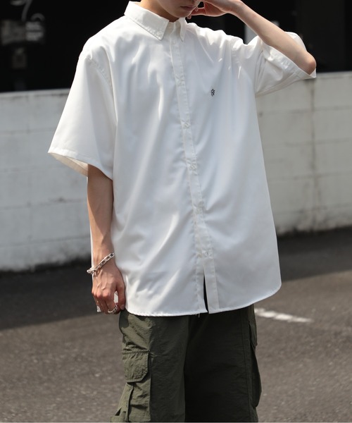 SETUP7（セットアップセブン）の「【SETUP7】オーバーシルエット刺繍入り半袖シャツ　ハーフスリーブシャツ　ストライプ　/　チェック（シャツ/ブラウス・メンズ・ホワイト/ベージュ/ブルー/ブラック/サックスブルー/ホワイト系その他2/ネイビー/ライトグリーン・FREE/L/M）」の10枚目の写真