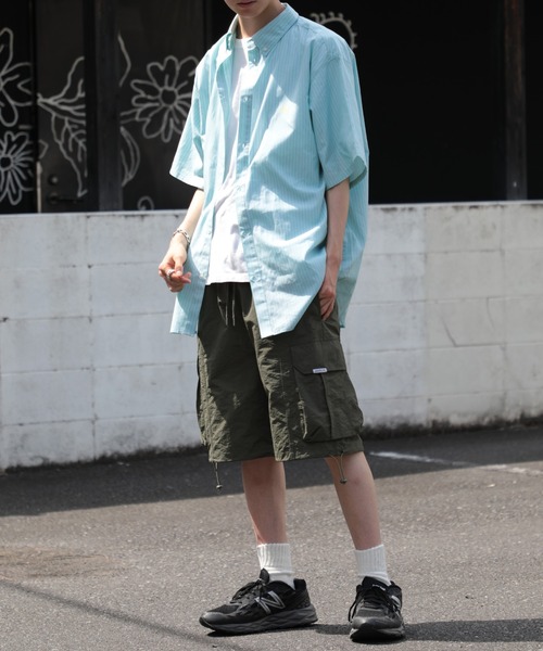 SETUP7（セットアップセブン）の「【SETUP7】オーバーシルエット刺繍入り半袖シャツ　ハーフスリーブシャツ　ストライプ　/　チェック（シャツ/ブラウス・メンズ・ホワイト/ベージュ/ブルー/ブラック/サックスブルー/ホワイト系その他2/ネイビー/ライトグリーン・FREE/L/M）」の19枚目の写真