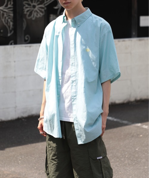 SETUP7（セットアップセブン）の「【SETUP7】オーバーシルエット刺繍入り半袖シャツ　ハーフスリーブシャツ　ストライプ　/　チェック（シャツ/ブラウス・メンズ・ホワイト/ベージュ/ブルー/ブラック/サックスブルー/ホワイト系その他2/ネイビー/ライトグリーン・FREE/L/M）」の18枚目の写真