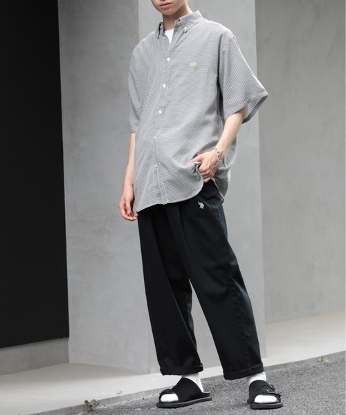 SETUP7（セットアップセブン）の「【SETUP7】オーバーシルエット刺繍入り半袖シャツ　ハーフスリーブシャツ　ストライプ　/　チェック（シャツ/ブラウス・メンズ・ホワイト/ベージュ/ブルー/ブラック/サックスブルー/ホワイト系その他2/ネイビー/ライトグリーン・FREE/L/M）」の16枚目の写真