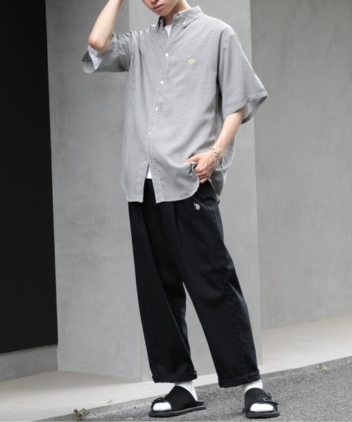 SETUP7（セットアップセブン）の「【SETUP7】オーバーシルエット刺繍入り半袖シャツ　ハーフスリーブシャツ　ストライプ　/　チェック（シャツ/ブラウス・メンズ・ホワイト/ベージュ/ブルー/ブラック/サックスブルー/ホワイト系その他2/ネイビー/ライトグリーン・FREE/L/M）」の17枚目の写真