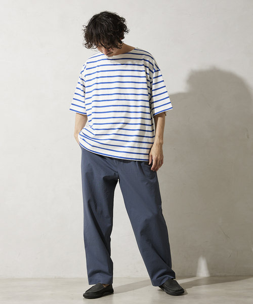 JOURNAL STANDARD relume（ジャーナルスタンダード　レリューム）の「オーバーサイズ ボートネックボーダーTシャツ（Tシャツ/カットソー・メンズ・ブラック/グリーン/ブルー/ネイビー・MEDIUM/LARGE）」の15枚目の写真