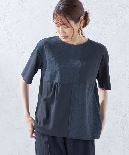 DECOY SINCE 1981(デコイシンスイチキュウハチイチ)の「【接触冷感】刺しゅう切替プルオーバー(Tシャツ/カットソー・レディース・ネイビー/カーキ/モカ・M/L)」の3枚目の写真